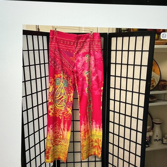 Pants - Bold Pink & Yellow Wide-Leg Print Pants